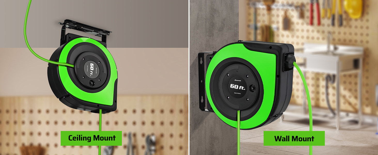 DEWENWILS Retractable Cord Reel, 60FT Heavy Duty Extension Cord, 12AWG