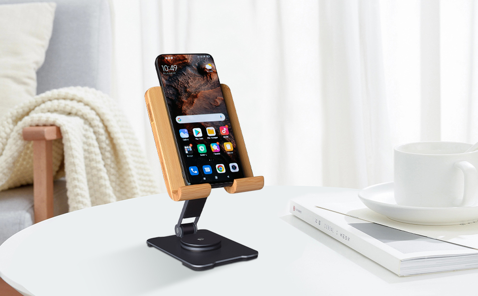 Crocqett Tablet Stand,360 Degree Adjustable Rotating Bamboo Tablet Stand Holder