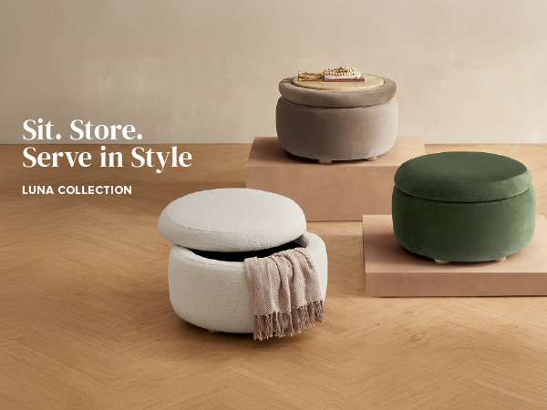 Amazon.com: mopio Luna Round Ottoman with Storage and Tray