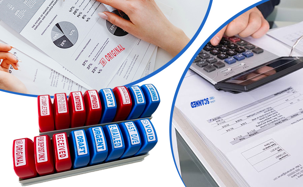 Self Inking Office Stamp Set for Approved Paid Completed Copy Faxed Scanned