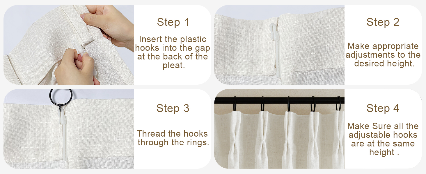 Pinch Pleated Semi Sheer Linen Kitchen Curtains