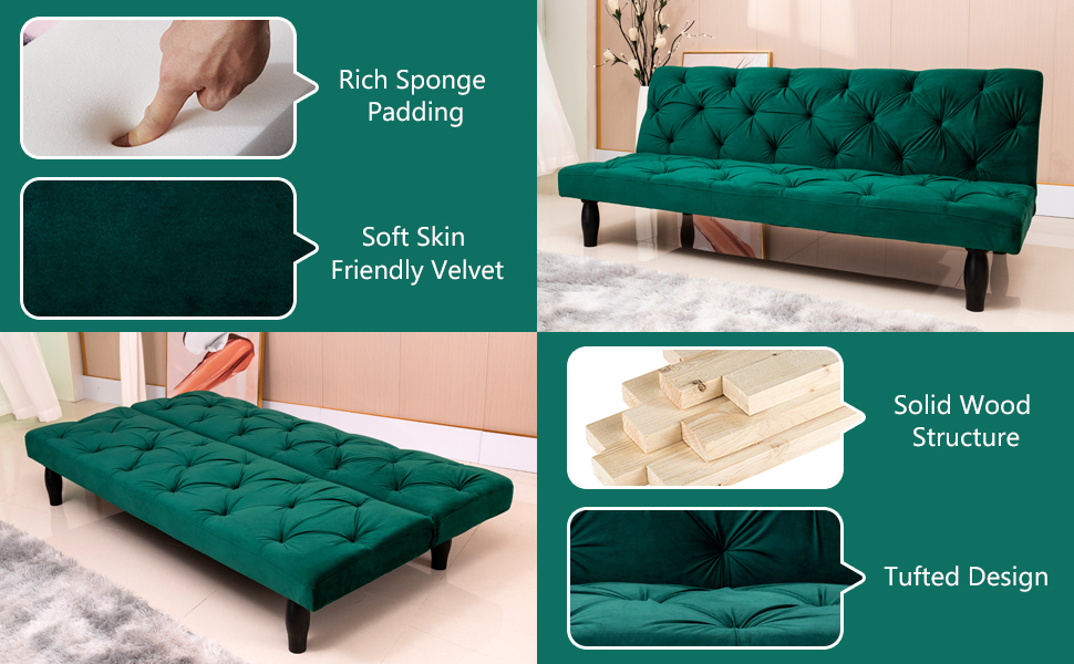 Betoko Convertible Sleeper Sofa Bed 65.8" Tufted Futon