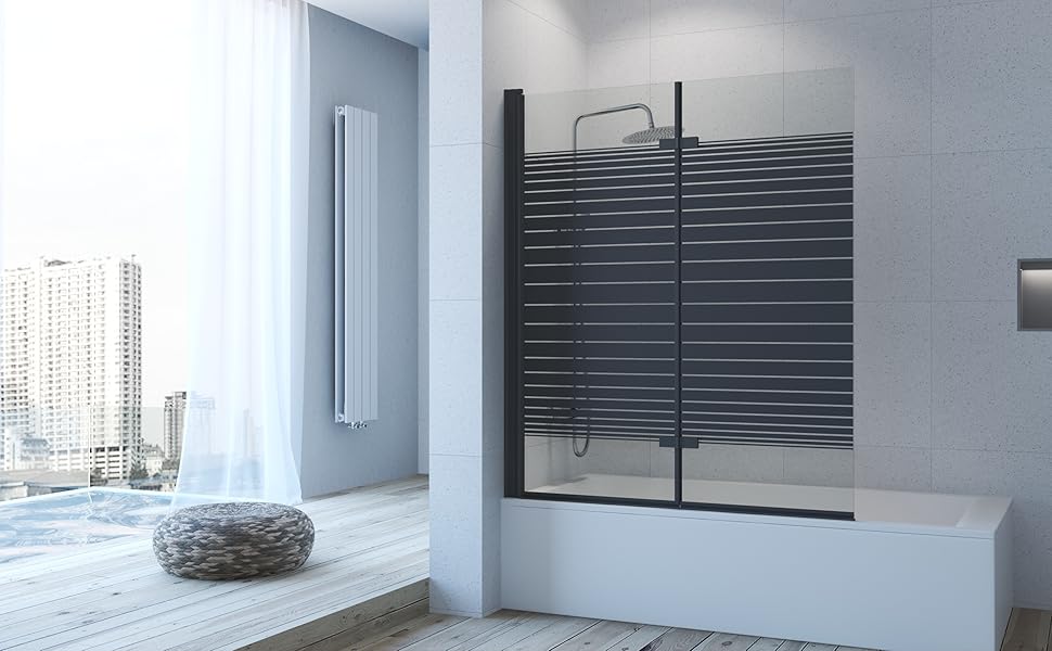 AQUABATOS Duschwand Badewanne schwarz ohne bohren 120 x 140 cm Badewannenaufsatz 2 Teilig