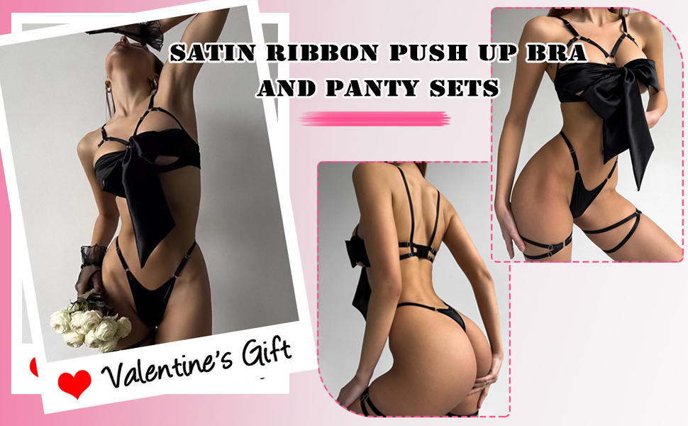 Satin Ribbon Push Up Bra and Panty Sets