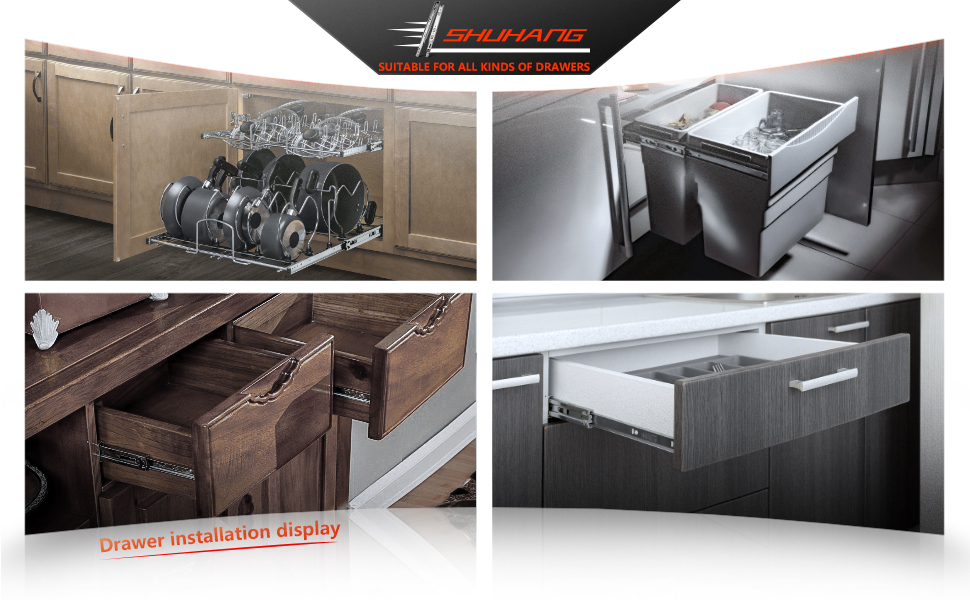 SHUHANG Full Extension Drawer Runners Slides 250mm 3 Folds Ball Bearing