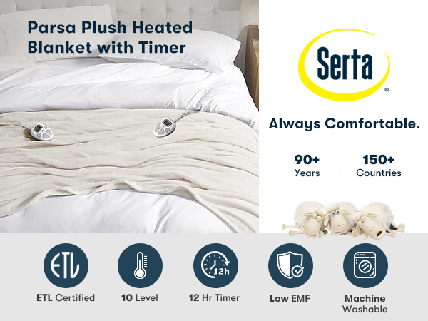 Amazon.com: Serta Luxuriously Soft Plush Electric Blanket