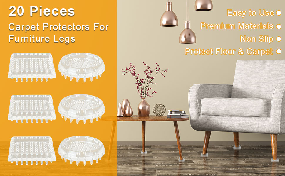 JMIATRY 20 Packs Spiked Caster Cups for Carpet,10PCS Furniture Caster Cups Square, 10PCS