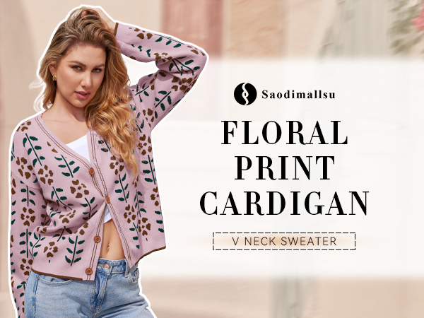 Saodimallsu Womens Floral Print V Neck Cardigan Open Front