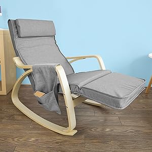 SoBuy Relax Chair Rocking Chair With Adjustable Footrest Side Bag, FST18-DG 21 FST18-DG