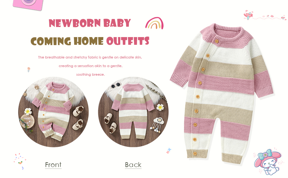 Infant Girl Boy Striped Sweater Romper