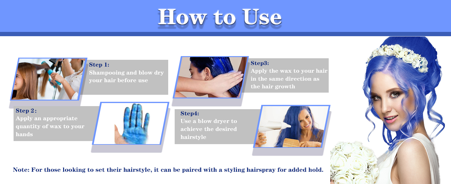 HaiolorPro Blue Temporary Hair Color Dye Wax Washable，Non Permanent
