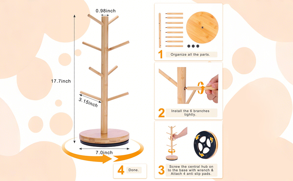Upgraded 360° Rotated 8 Hooks Coffee Mug Holders for Counter