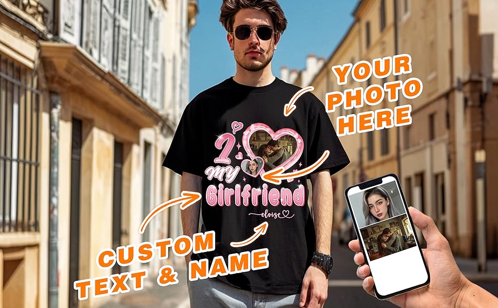 Custom I Love My Boyfriend Girlfriend T-Shirts, Custom Face Shirt for Birthday Valentine Day