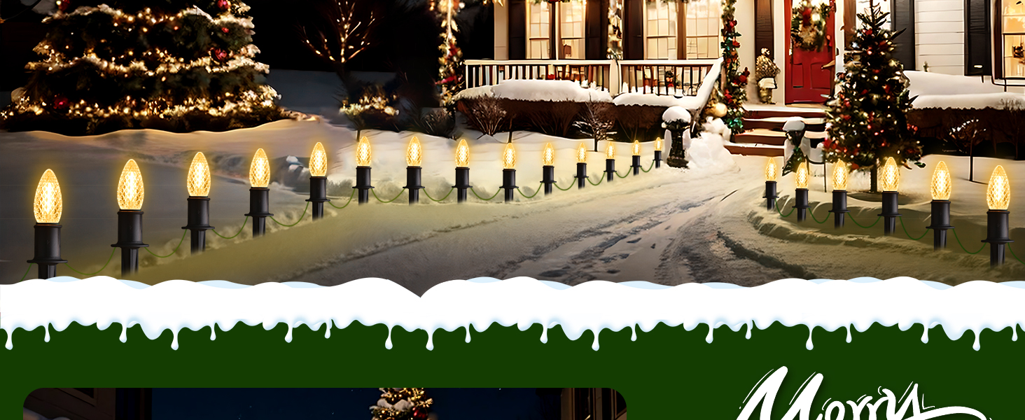 C9 Christmas Pathway Lights Outdoor 29ft 25 LED Lights with 25 Marker