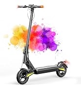 Patinete eléctrico renderizado sobre un colorido fondo de salpicaduras de polvo en amarillo, rojo y morado. Patinete plegable negro con un diseño moderno y elegante.