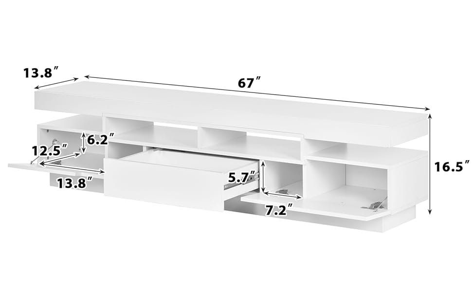 Modern LED TV Stand for 75 inch TV, White Entertainment