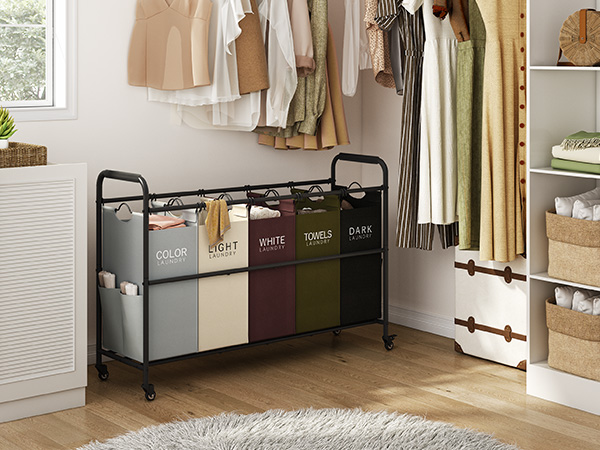 Amazon.com: Tajsoon 5 Bag Laundry Sorter Cart, Laundry