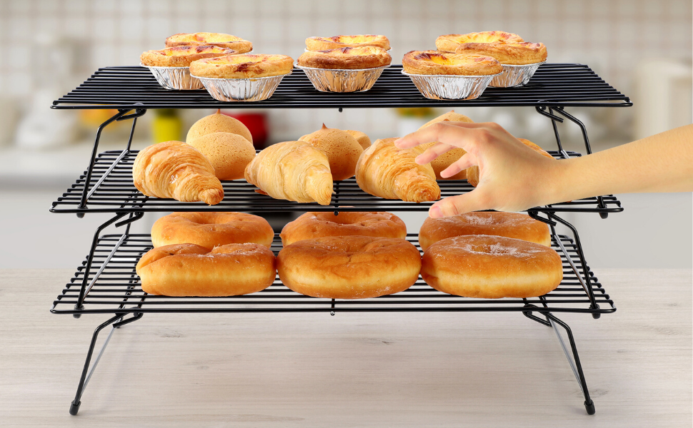 Vinsani Set of 3 HighCarbon Steel Tier NonStick Cooling Rack