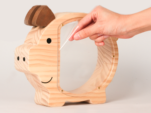 High-quality handmade wooden piggy bank, crafted with love and care