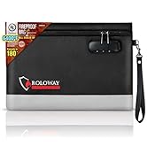 ROLOWAY Fireproof Money Bag with Lock for Cash, 6400°F Fire Proof Document Bag (12.2 x 8.5 x 1.6 ...