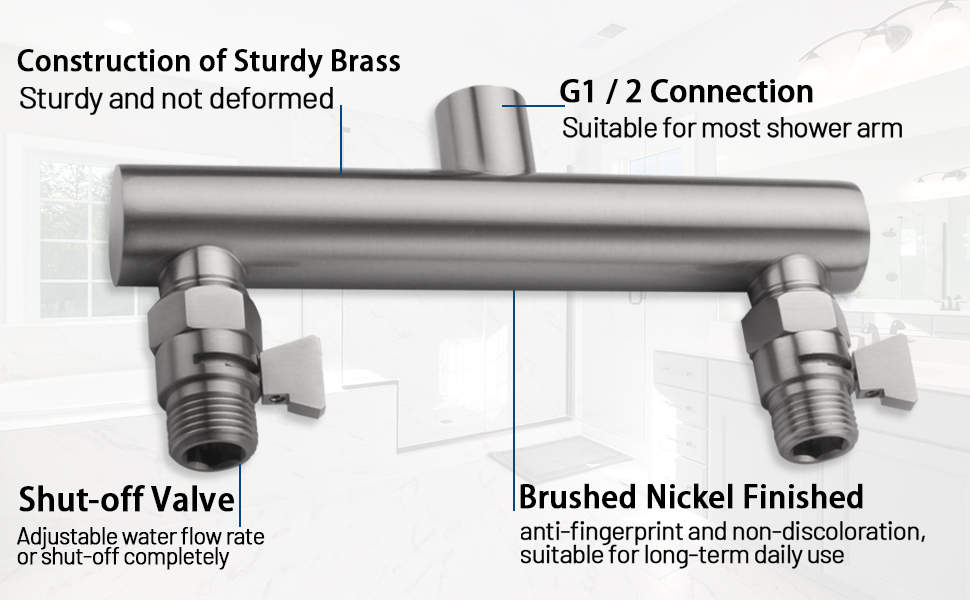 HAMOLER Dual Shower Head Manifold with Brass Shut Off Valve