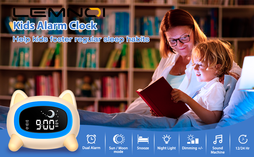 Lemnoi Kids Alarm Clock Sleep Trainer Clock Moon and Sun Children's