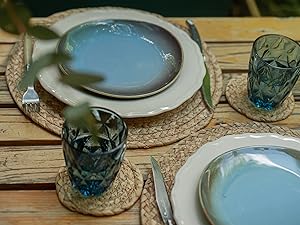 Woven Placemats Set Of 6 Rattan Placemats Natural Hyacinth Round Placemats Farmhouse Boho Straw