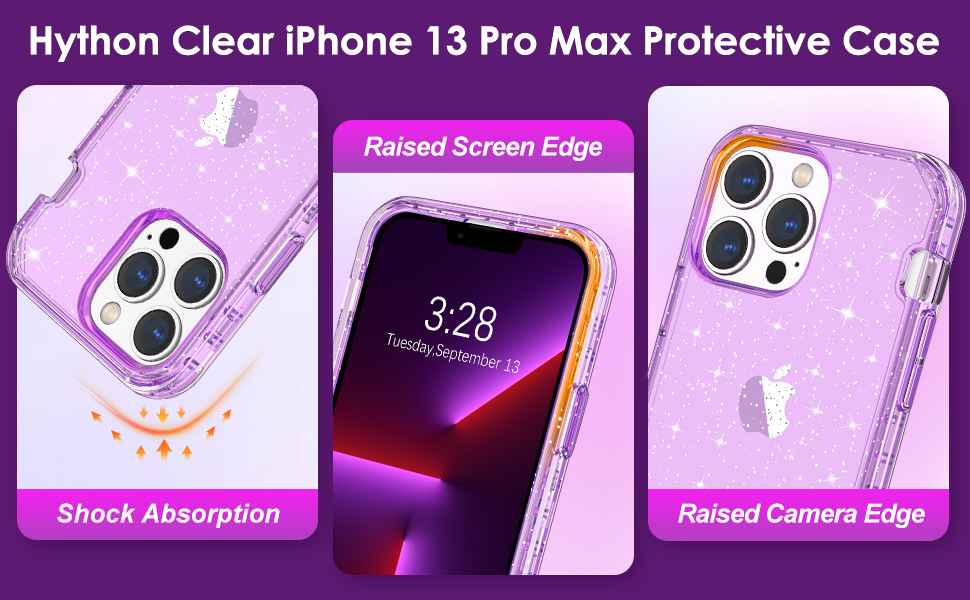 Hython for iPhone 13 Pro Max Case Glitter, Cute Clear