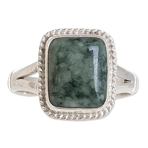 NOVICA Artisan Jade Cocktail Ring Sterling Silver Single Stone Guatemala Hemlock Desert Sage 