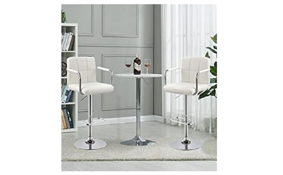 3-Piece Adjustable Swivel Bar Table with Two Bar Chairs with Arms - WHITE