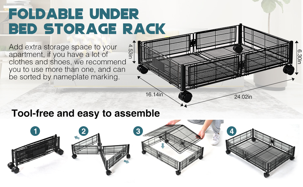 Luseba Under Bed Storage with Wheels, Under Bed Shoe