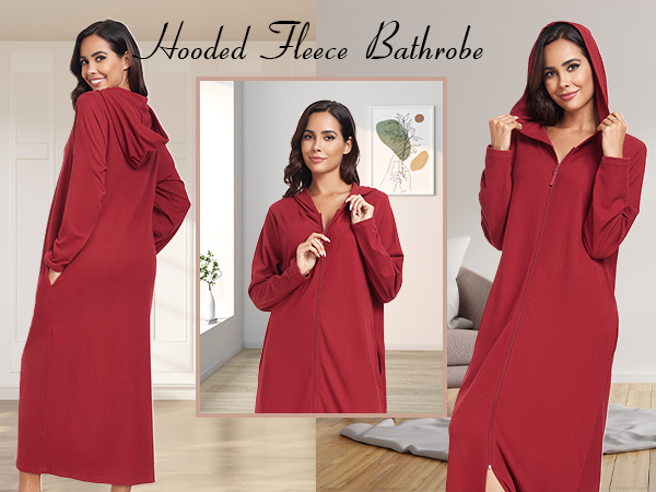 ASKYY　long robe coat　非公式色 COLORFULLEAF Women's Zip Up Robes Long Sleeve Hooded Fleece