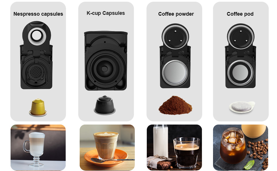 KOTLIE Espresso 4 in1 Coffee Machine for Nespresso Original/Dolce Gusto