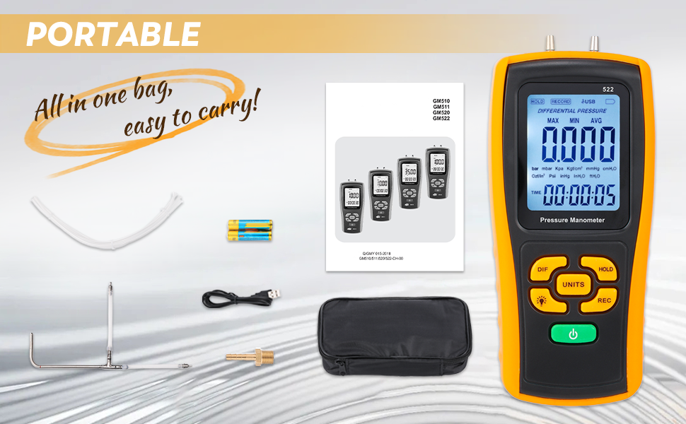 Bonoutil Digital Manometer Gas Pressure Tester Manometer HVAC Dual Port