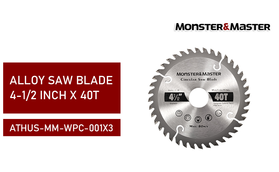 Saw in Half ４枚 Monster & Master 3 Pack 4-1/2 Inch Miter Saw Blade, 40T TCT