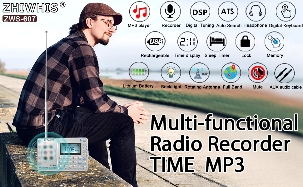 ZHIWHIS Portable Radio, FM AM Shortwave Clock Radios with
