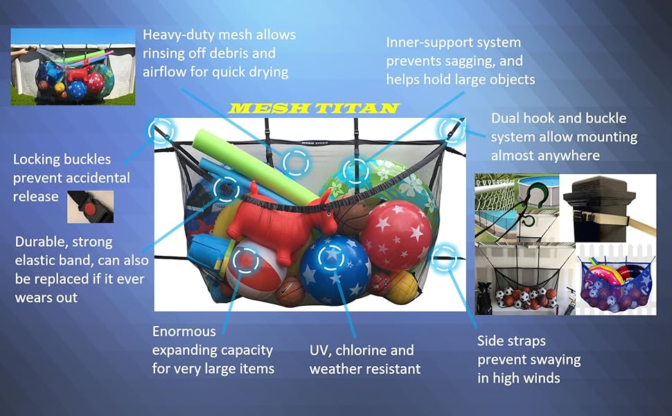 MESH TITAN Pool Organizer Floats Storage Bag High Strength, Expanding