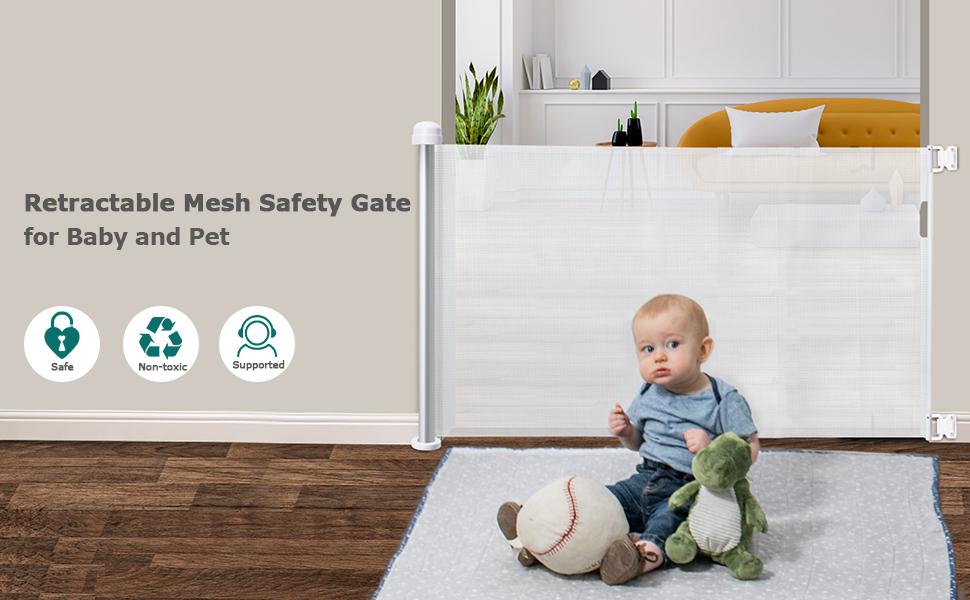 YOOFOR Retractable Gate for Babies and Pets (140 cm Wide), Extra Wide