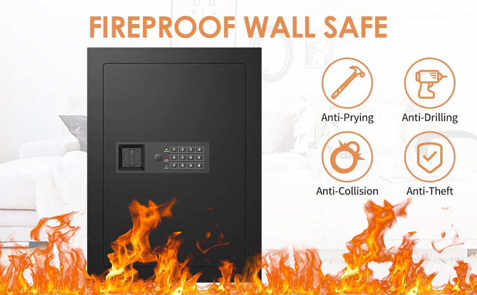 Wall Safes Between the Studs Fireproof 16" Centers with Digital Keypad