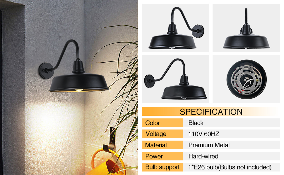 Naurham Barn Lights Outdoor Gooseneck Lighting, Dusk to Dawn Exterior