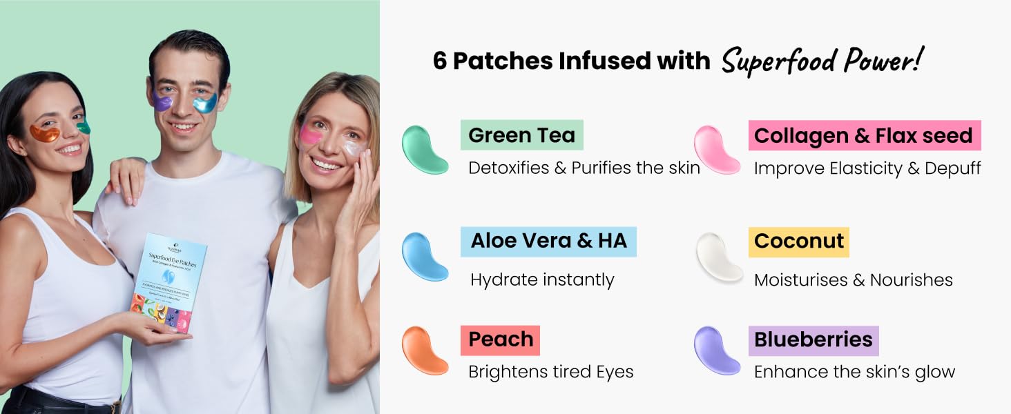 Different types of Plantifique Superfood Eye Patches infused with superfoods to depuff tired eyes