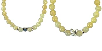 Steinfixx Armband Handmade gelbe Jade Perlen Edelstein Naturstein Gold echt 333 Herz elegant