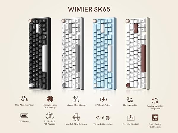 キーボード WOMIER SK65 Beige V2 Womier SK65 65% Gasket Mounted Wireless Aluminum Keyboard