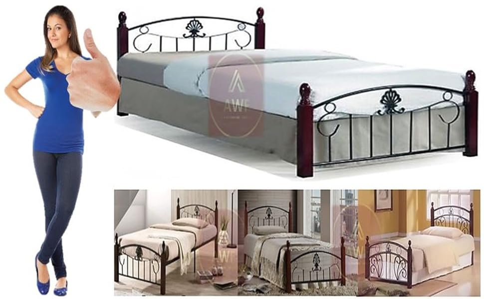 Wooden and Metal Single Bed with Metal Slat Base Mahogany