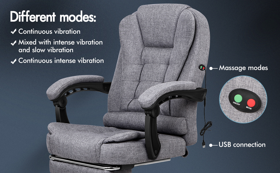 ELFORDSON Massage Office Chair With Footrest Executive Gaming Seat Breathable Fabric Upholstery, Grey 19 DP10