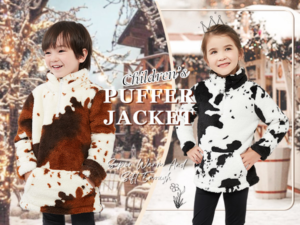 Amazon.com: EARKOHA Girls Cow Print Pullover Quarter-Zip Sherpa