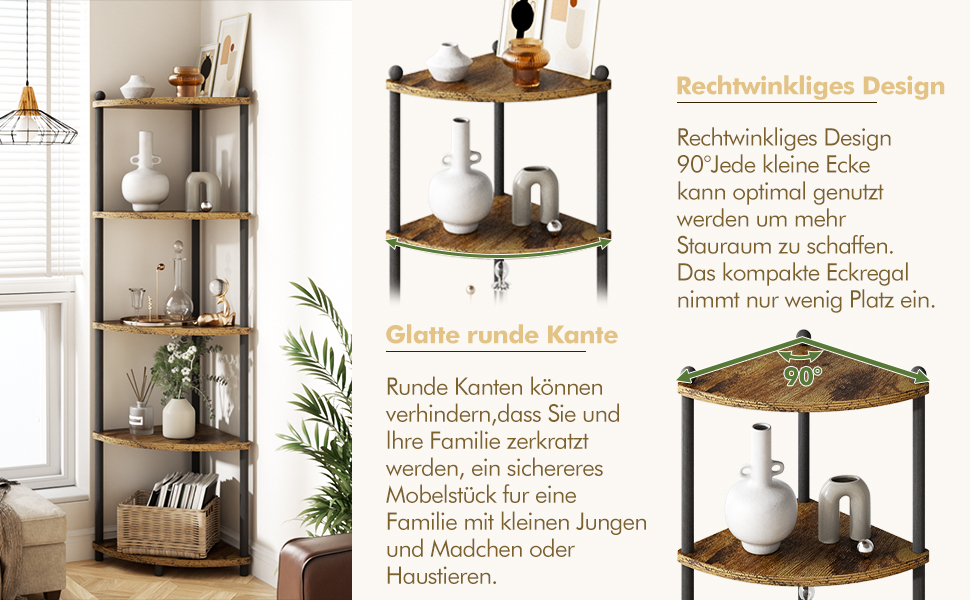 Regal mit 5 Ablagen Bücherregal Hoch Eckregal Holz Küchenregal Büroregal Lagerregal Standregal