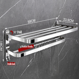 SUS 304 Stainless Steel bathrom towel rack can be folded 90°