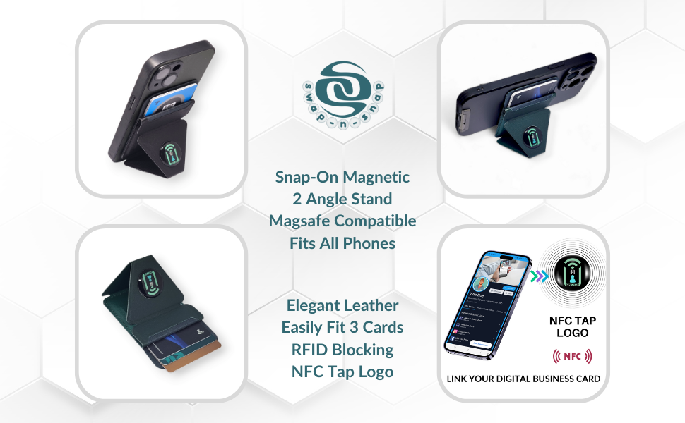 Magsafe wallet leather credit card magnetic compatible nfc stand holder snapwallet
