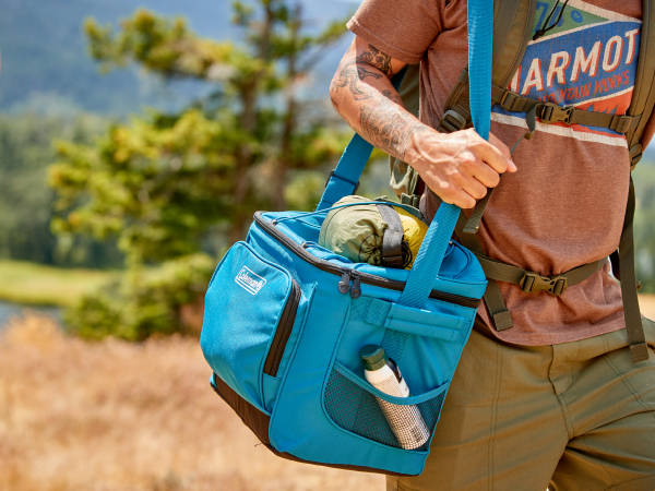 soft cooler coleman lunch snacks hike picnic nature travel man walking storage pocket size zipper